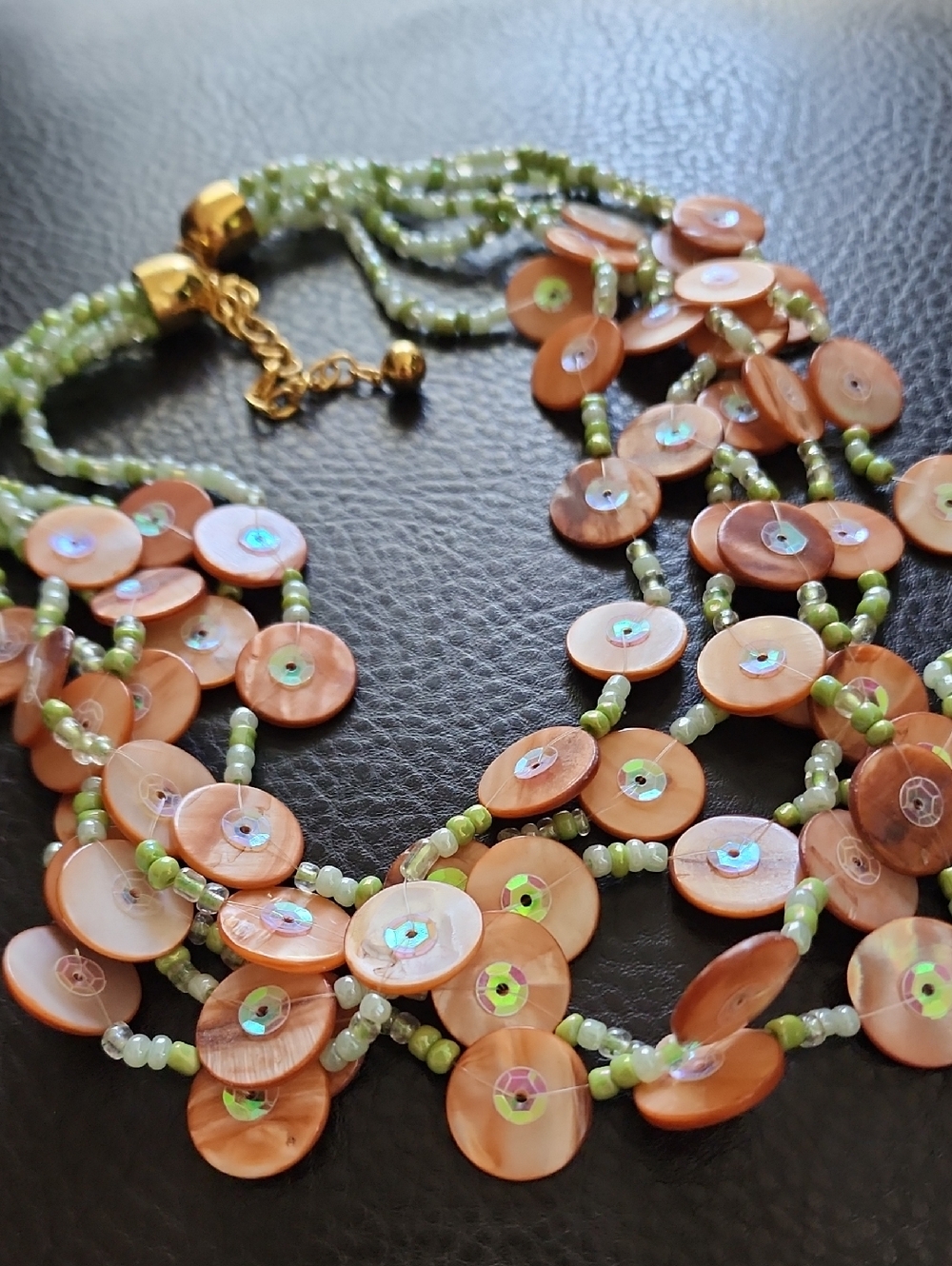 Joan Rivers Orange Shell & Green Bead Statement Necklace